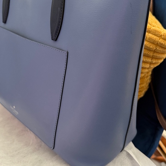 kate spade lavender blue leather tote with black handles - Picture 7 of 10